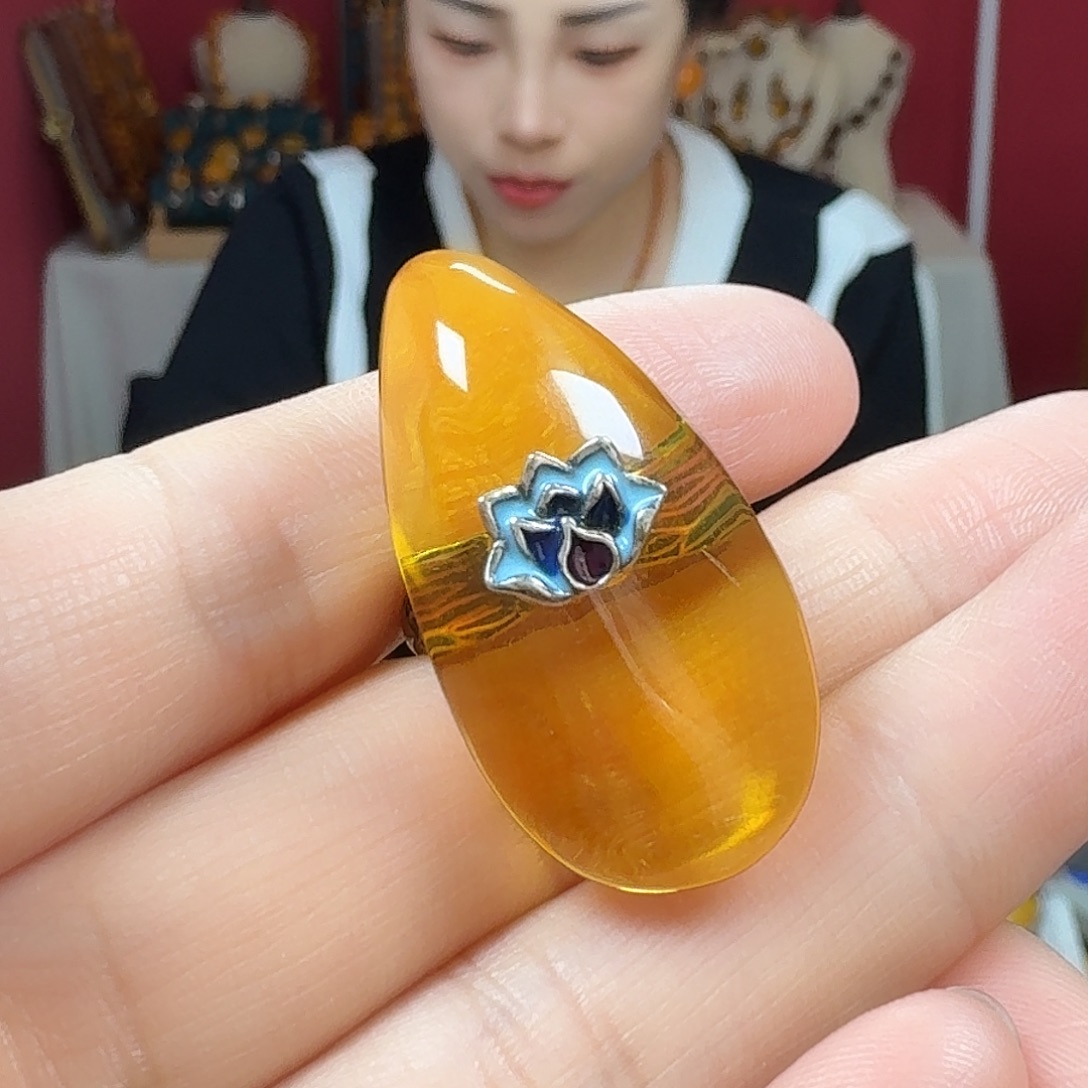 琥珀银S925镶嵌手链戒指
