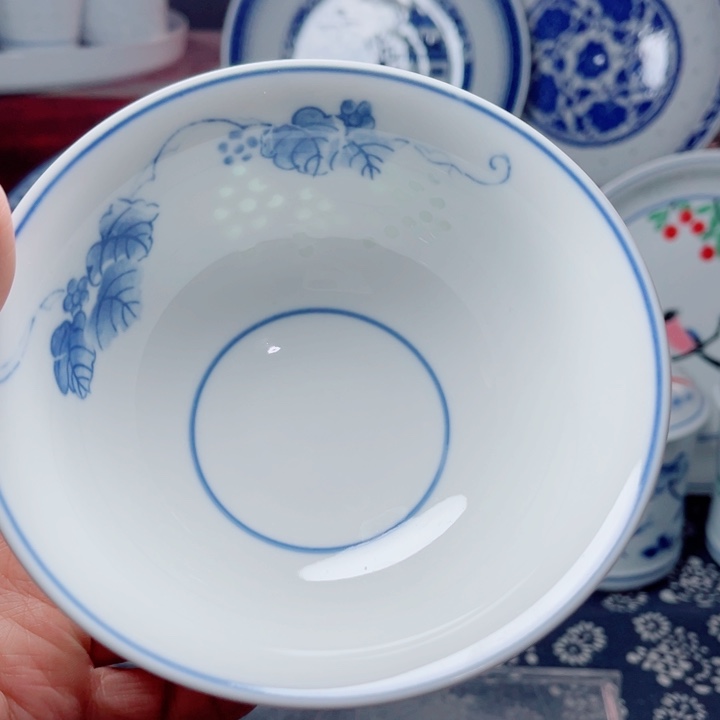 青花玲珑5寸饭碗葡萄