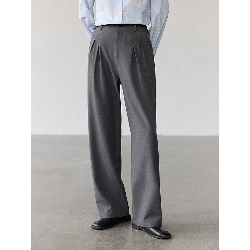 素典年中清仓【2078】休闲阔腿裤设计感宽松高腰垂感直筒裤职业西裤