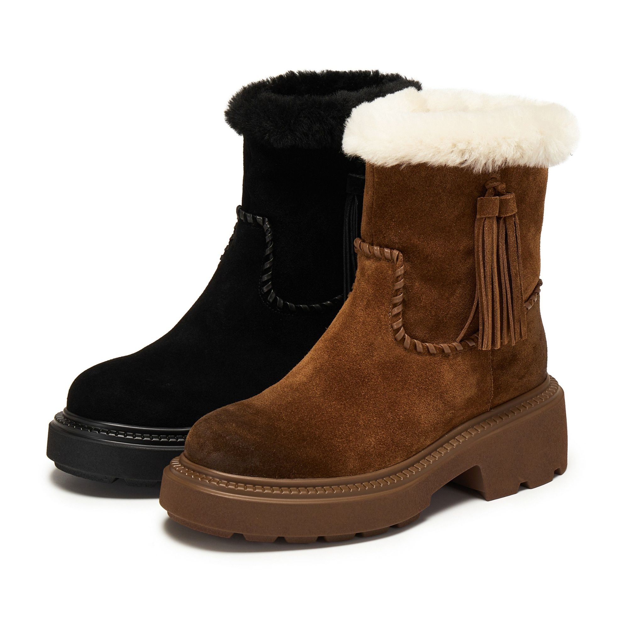 思加图2025冬季新款复古雪地靴加绒保暖中筒时装靴女靴子B5620DZ5