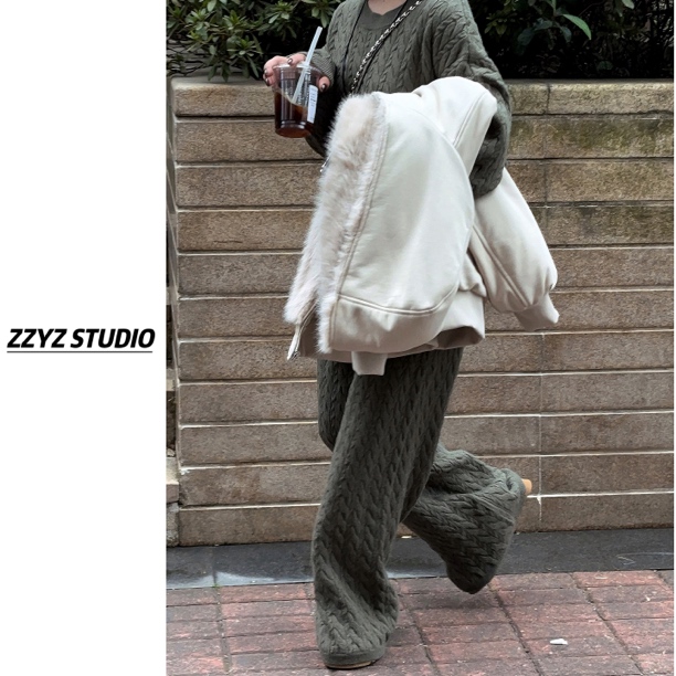 【ZZYZ】“旧金山”巨好看老钱狡花毛衣+阔腿裤两件套套装