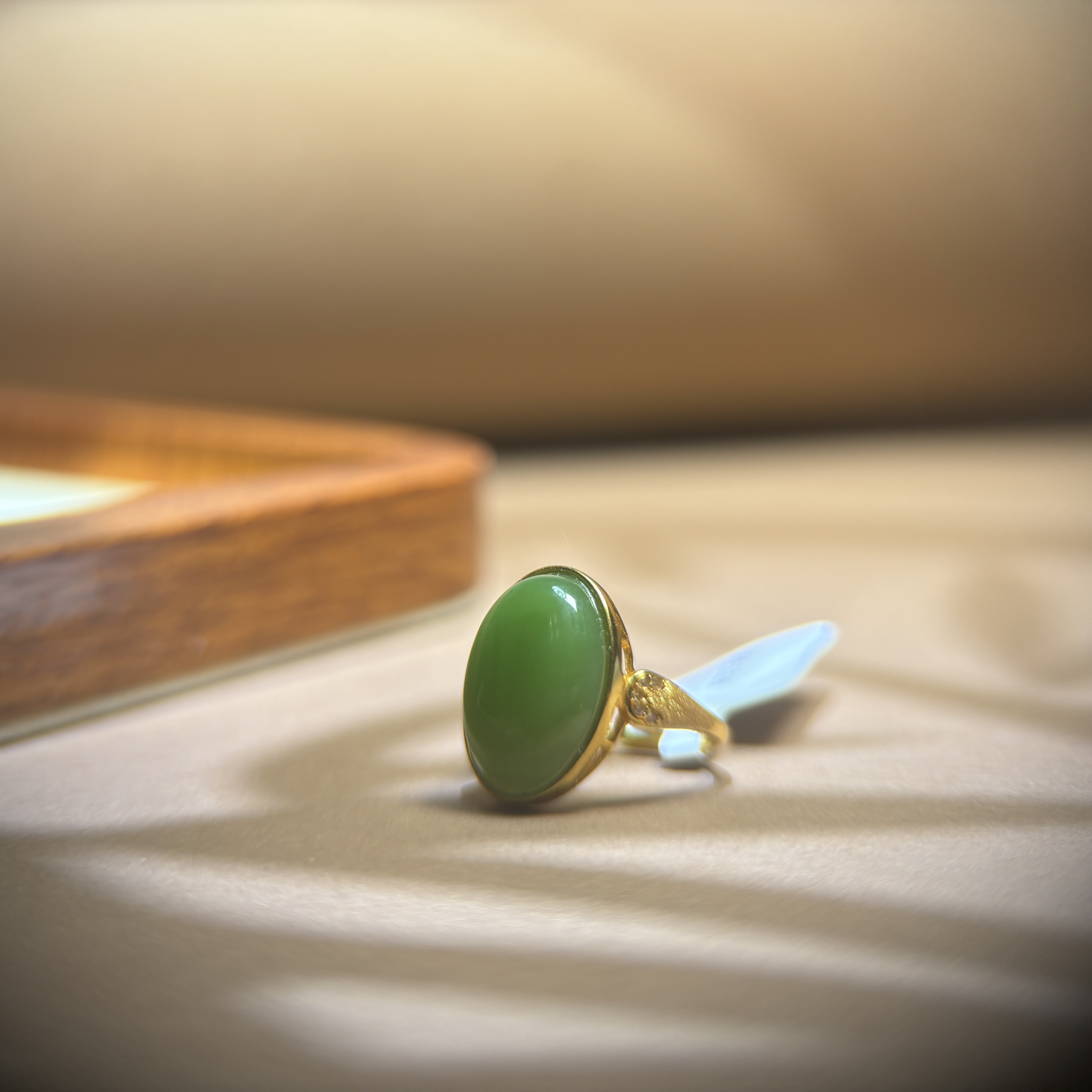 s925银天然和田玉碧玉戒指QC