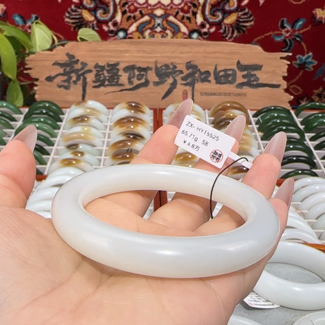 和田玉未镶嵌手镯新疆和田玉羊脂白玉手镯柔光圆条灵动条宽11+