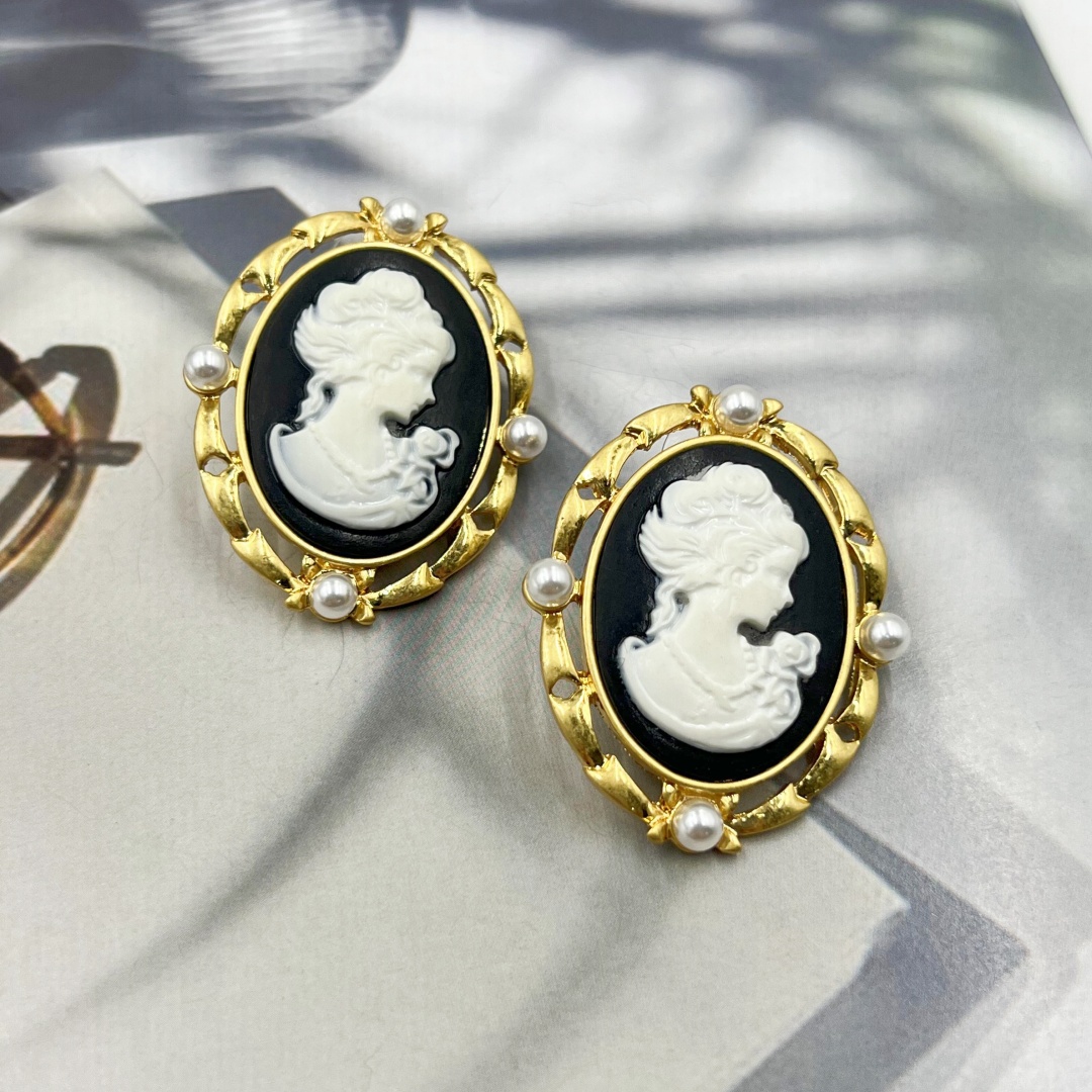 黄铜耳饰 中古首饰vintage镀18K金JYed395复古美人气质百搭时尚