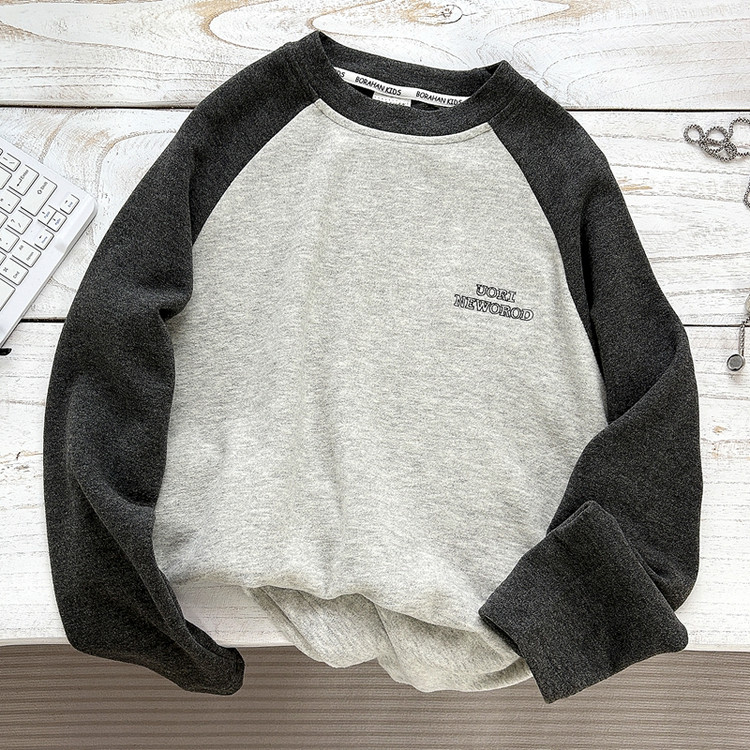 MXT.男童B类撞色秋冬上衣套头冬季百搭常规德绒卫衣韩版潮流圆领