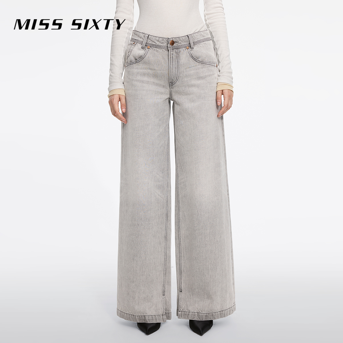 【进口牛仔面料】Miss Sixty2025春季新款牛仔裤女阔腿裤复古休闲