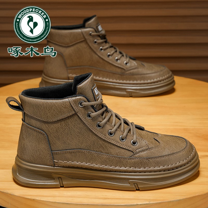啄木鸟马丁靴男鞋秋季新款防水防滑厨师鞋子男士潮流百搭皮鞋短靴