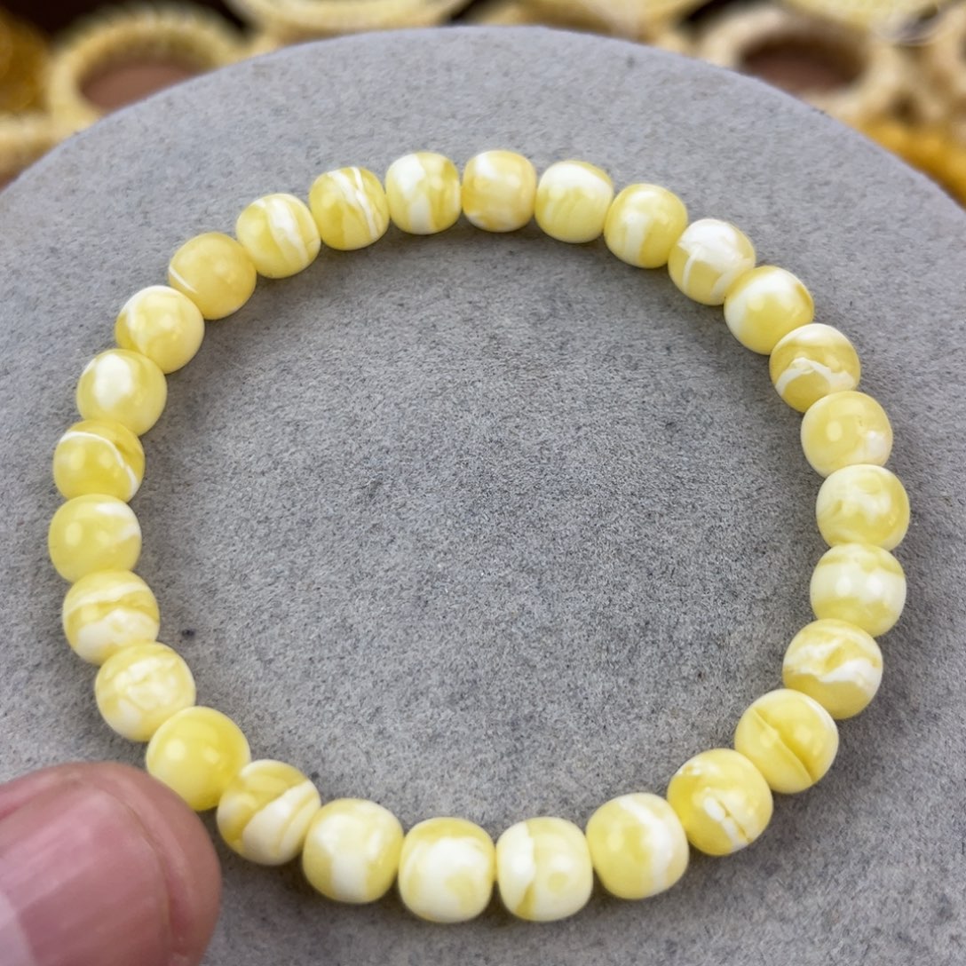 蜜蜡未镶嵌手串纯天然俄料瓷白花虎皮7.5*7腕口17+