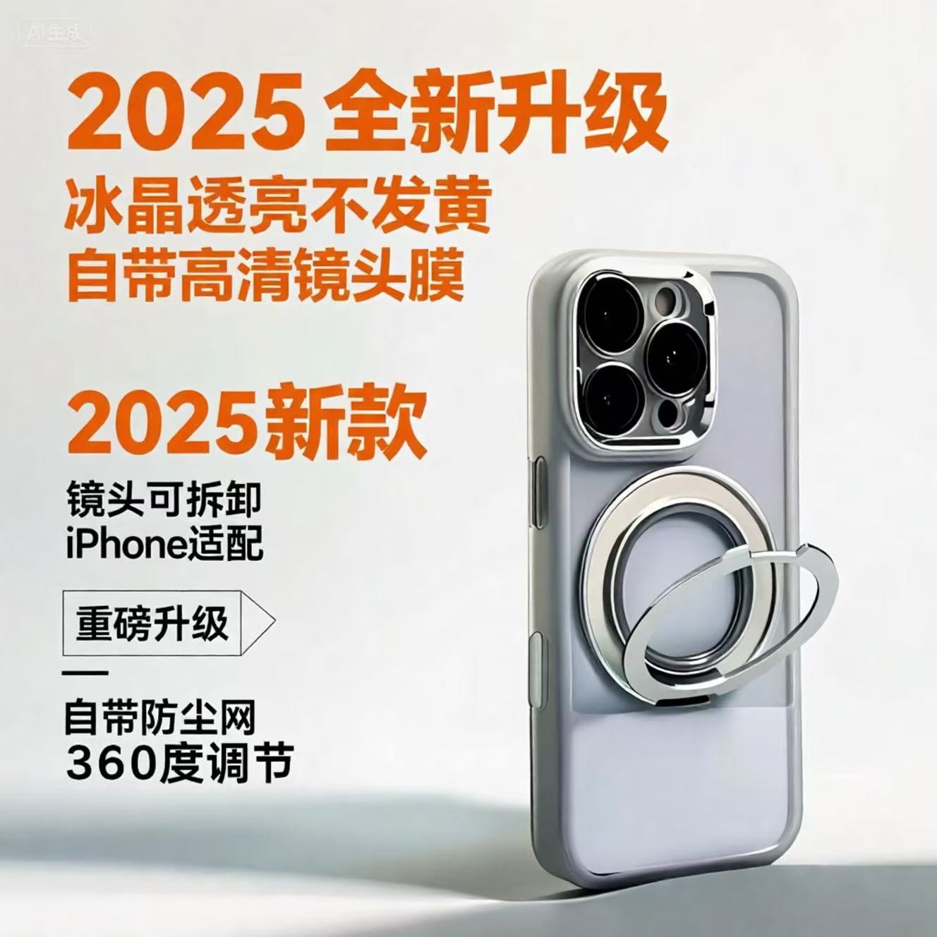 磁吸支架透明全包防摔适用苹果16ProMax手机壳360解压机械声款