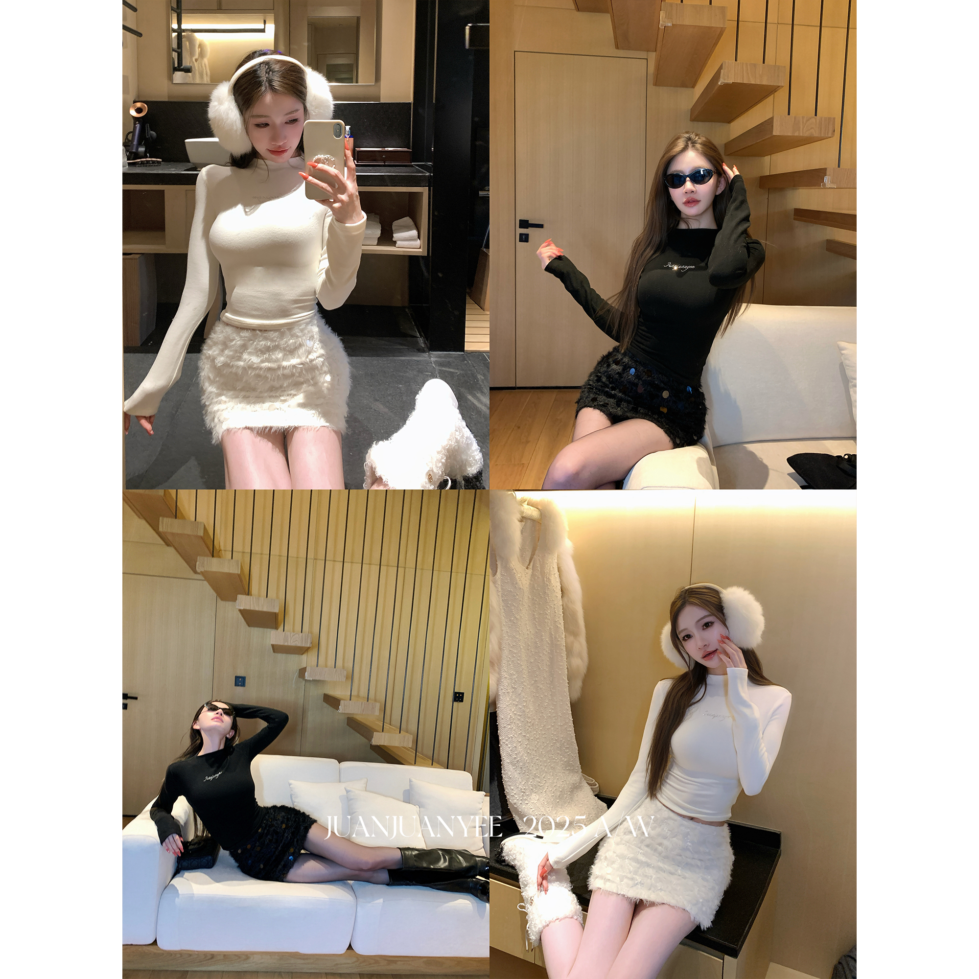 juanjuanyee【卷】独家烫钻双面德绒半高领高弹修身内搭上衣