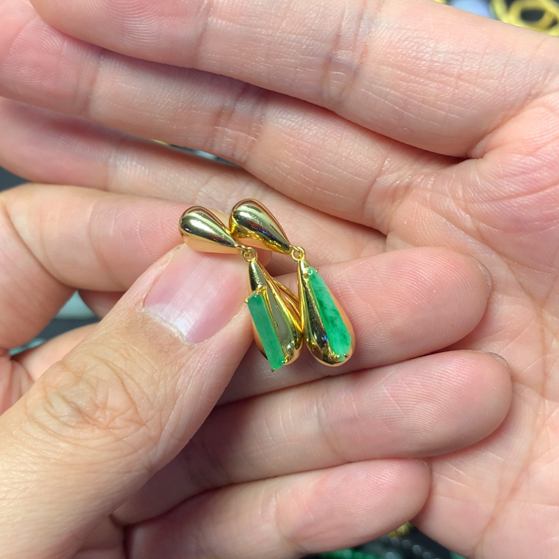翡翠耳饰银S925镶嵌小耳钩