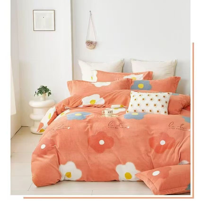 唯朵 橘 | 李李纯棉定制 亲肤 加厚牛奶绒床品 冬季保暖活性印花