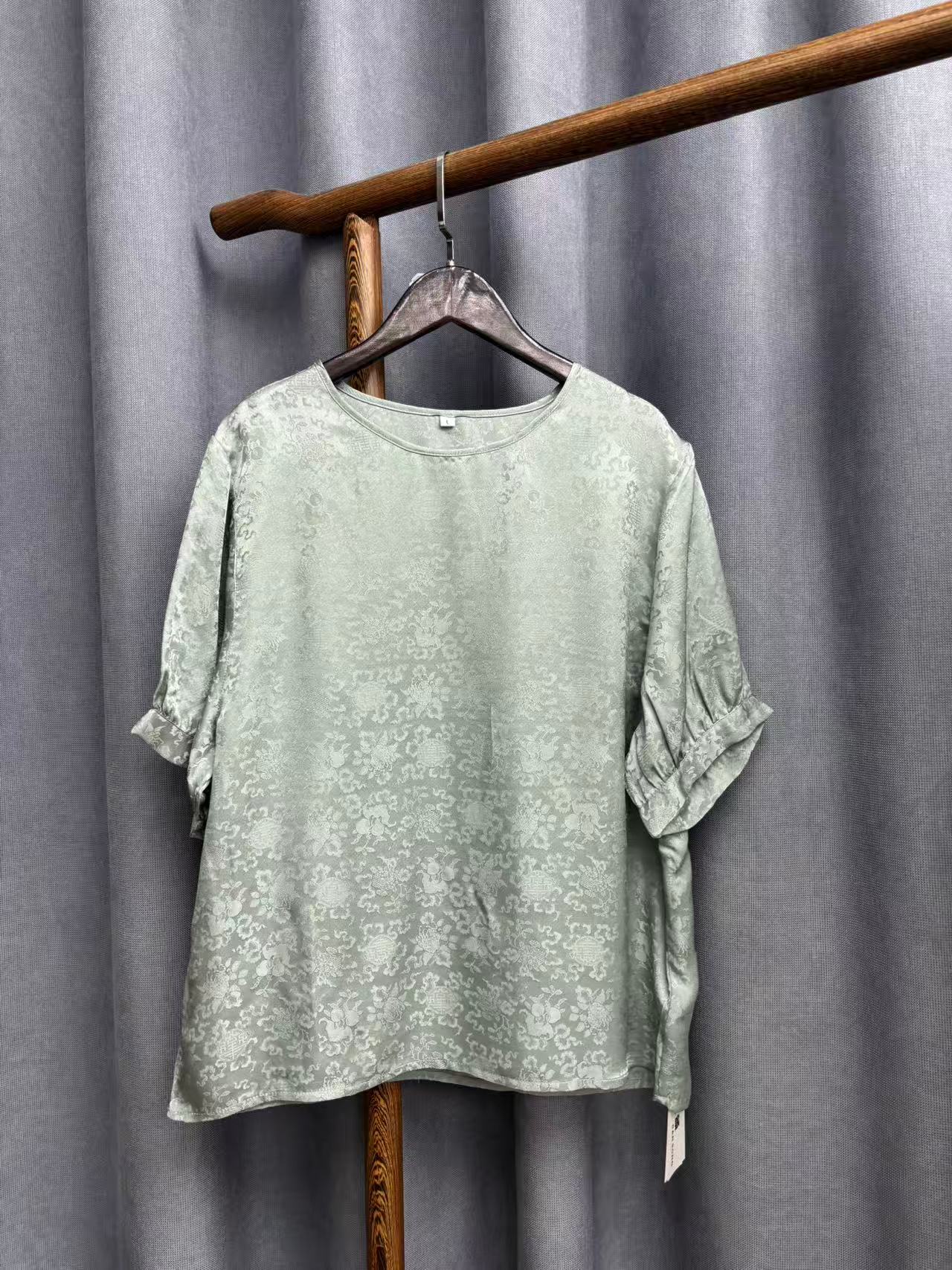 2025夏季新款休闲宽松百搭圆领桑蚕丝上衣短袖女A271