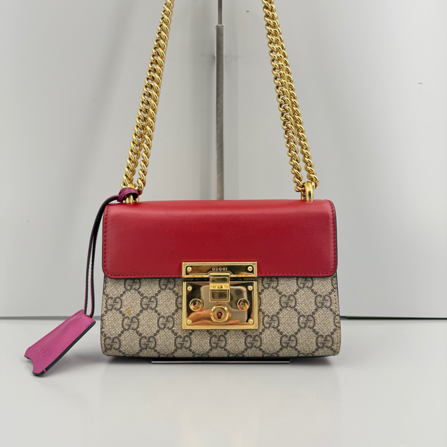 95新 GUCCI/古驰 优选/Padlock月光宝盒小号红色老花链条包/20×13