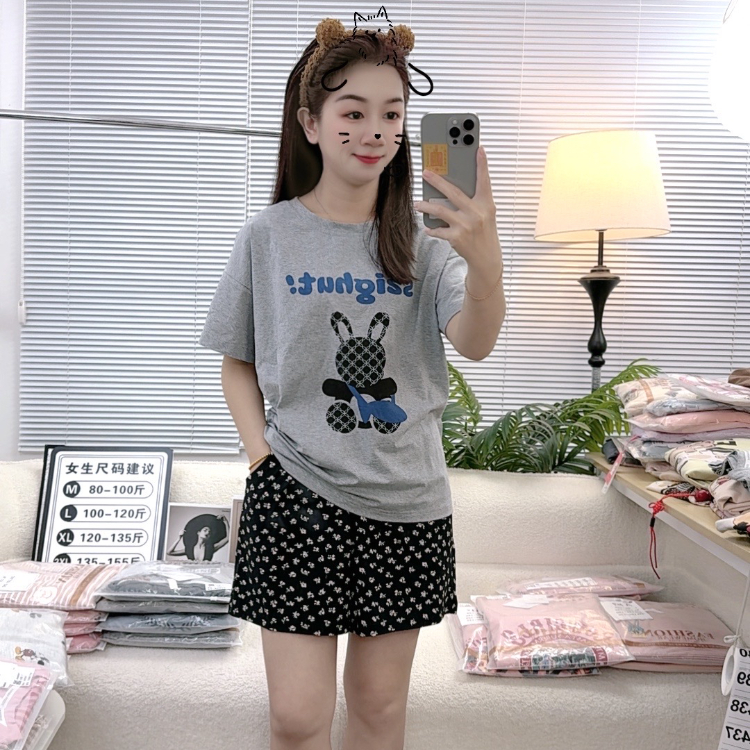 夏季爽棉女士（短袖短裤）休闲风家居服柔软