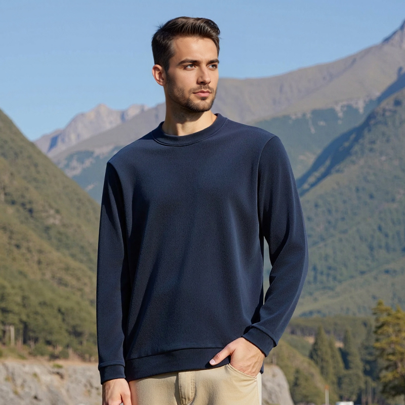 秋冬新款圆领加绒加厚保暖卫衣男打底衫上衣男士长袖运动舒适户外