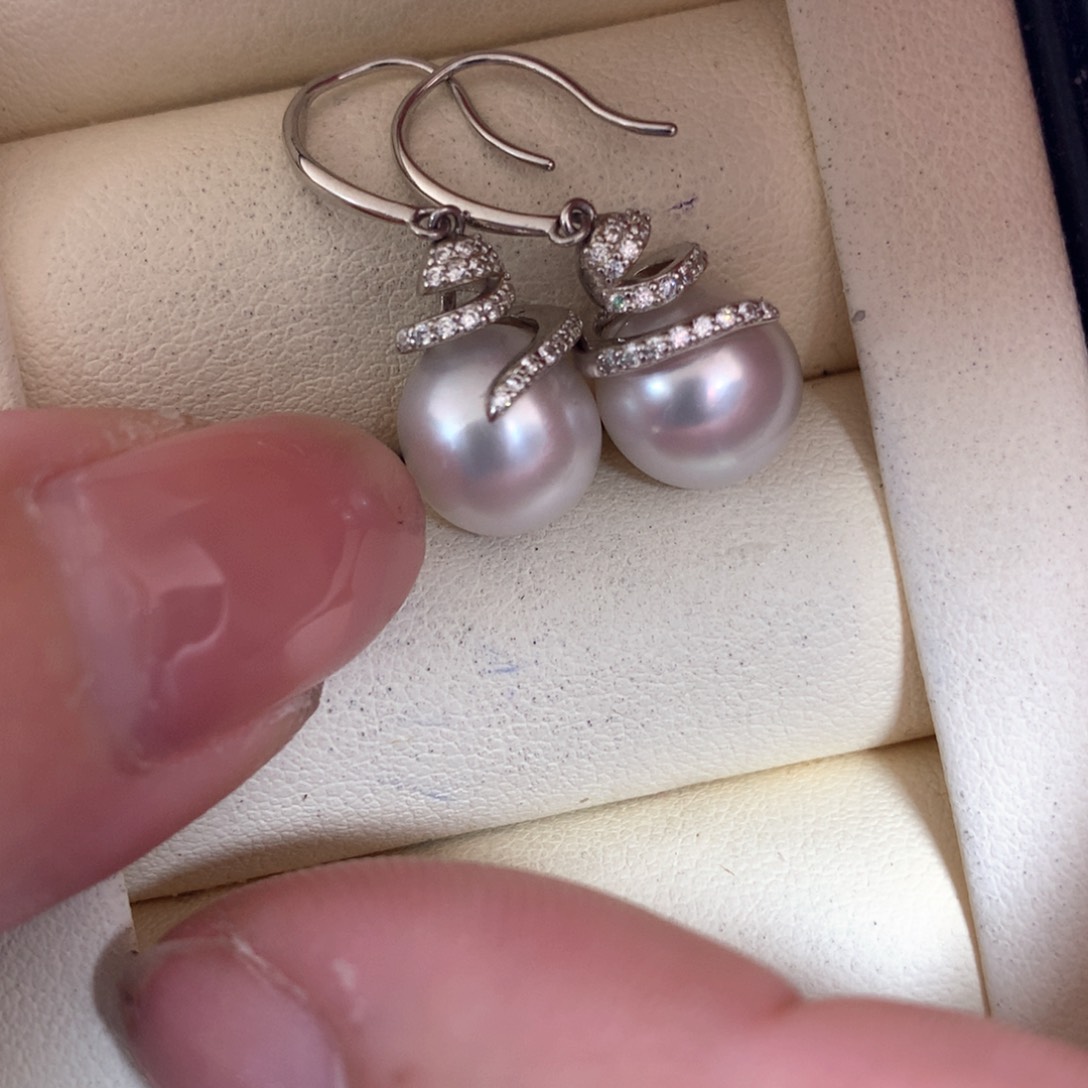 海水珍珠耳饰银S925镶嵌