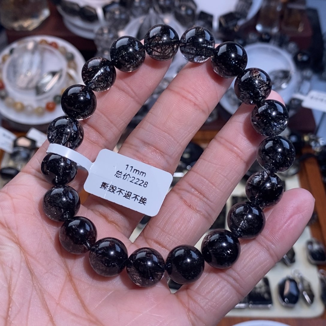 手链水晶未镶嵌黑发晶全透体满发蕾丝11mm