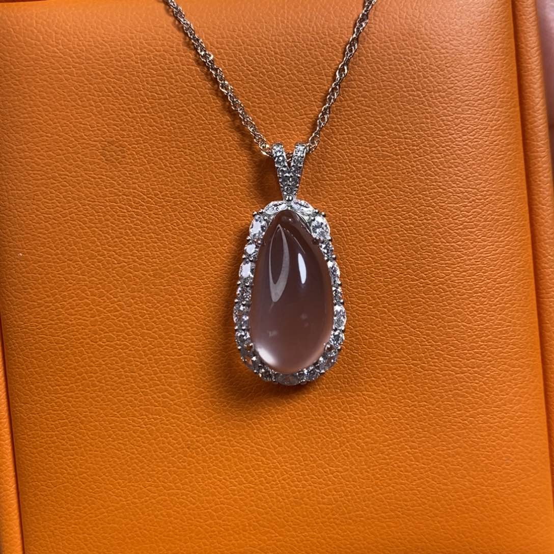 石英质玉水滴吊坠银S925镶嵌