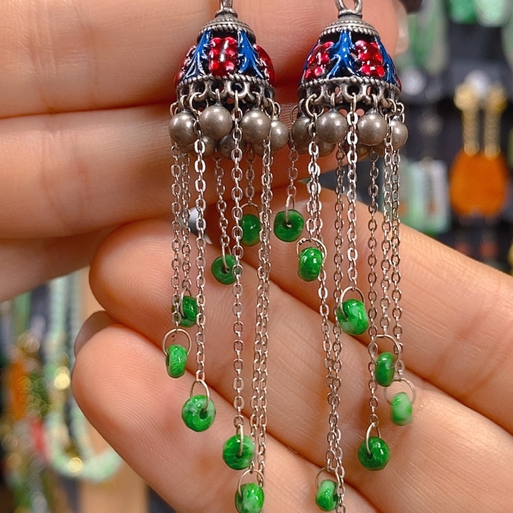 翡翠银S925镶嵌耳饰翡翠