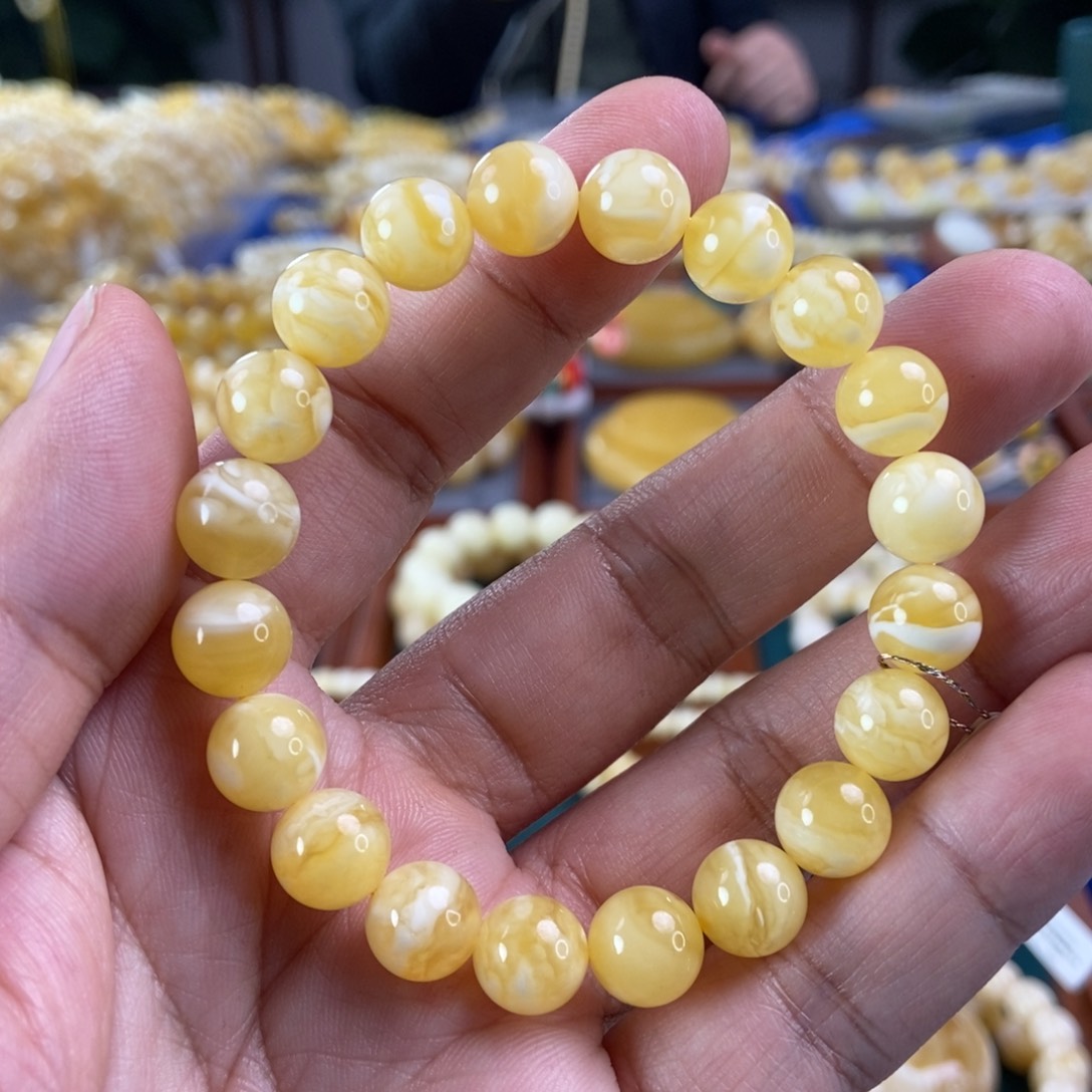 琥珀珠宝奇石未镶嵌10+金白虎皮纹手串11.48