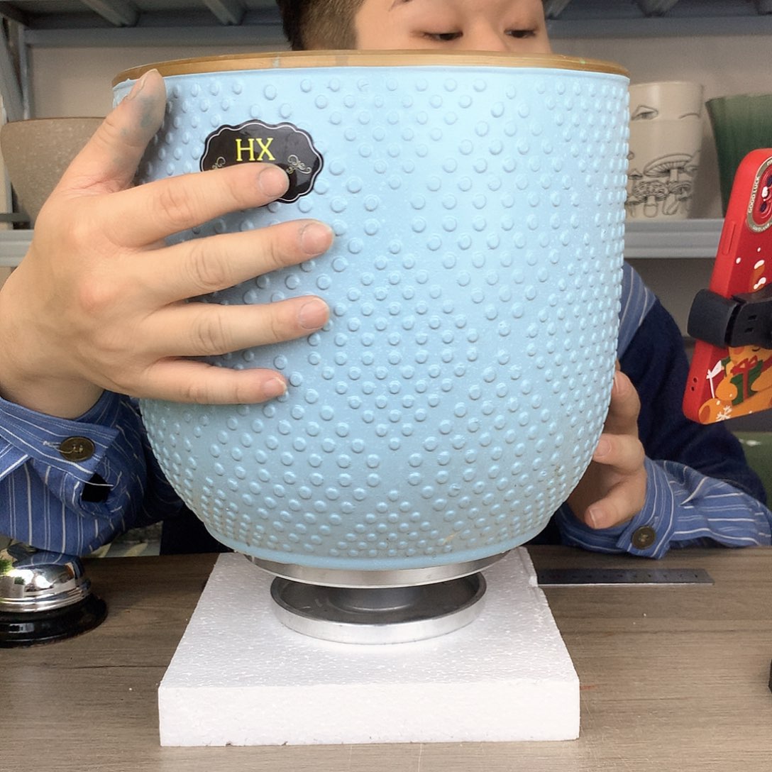 红陶微瑕/蓝色珍珠纹花盆带香槟金24x23一个花盆