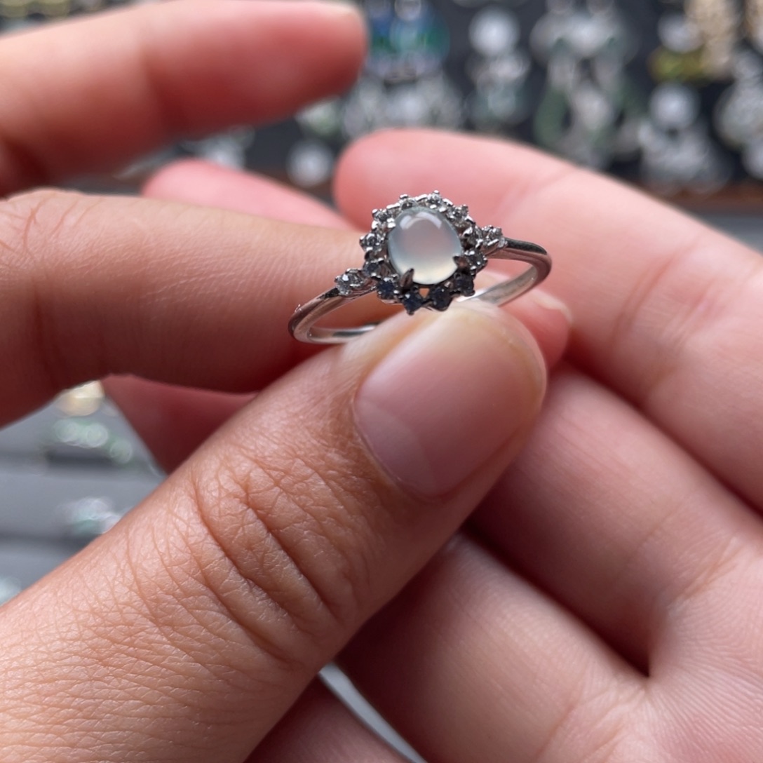 翡翠戒指银S925镶嵌戒指