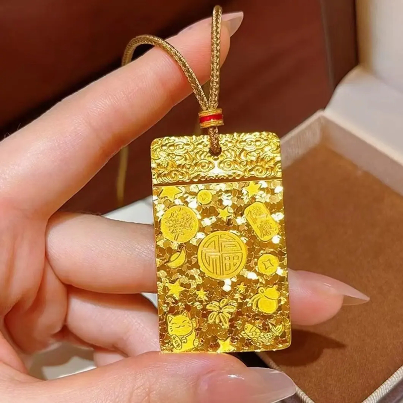 铜合金吊坠 吉言碎冰冰平安牌吊坠项链实心方牌无事牌挂坠轻奢