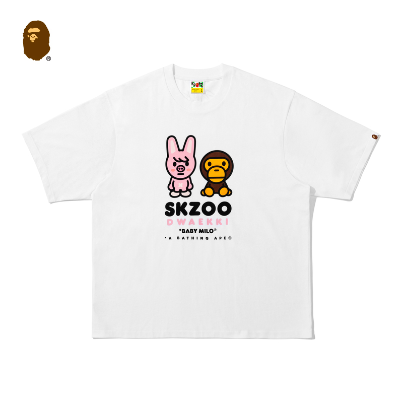 BAPE X STRAY KIDS联名男装25秋冬卡通动物塑印花短袖T恤914101P