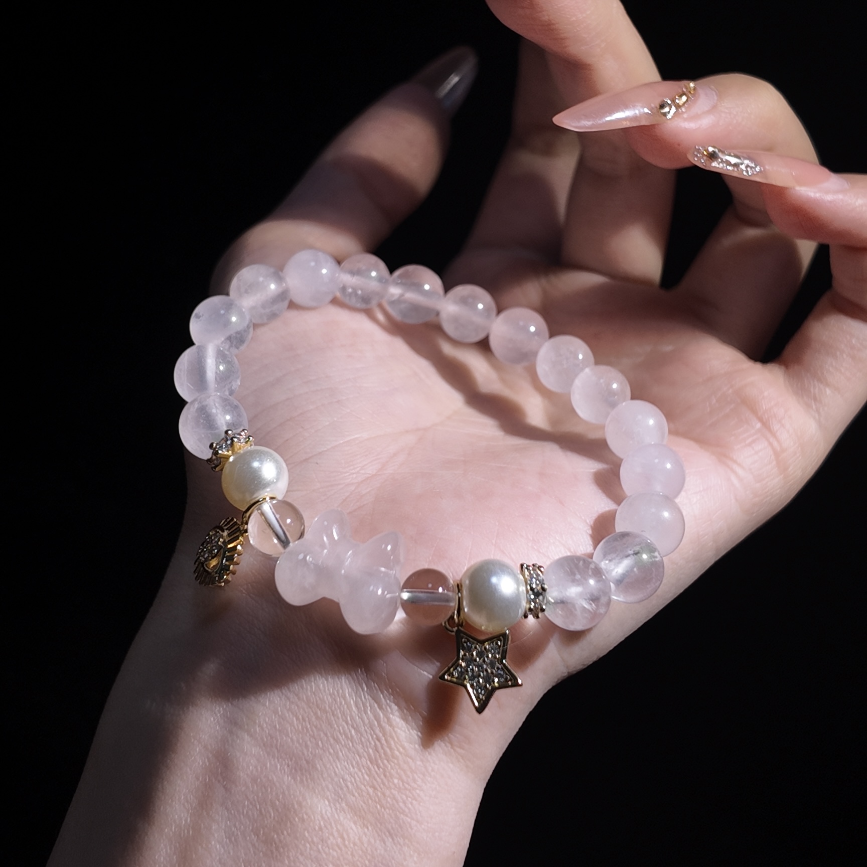 【粉米团】天然水晶手链粉水晶贝珠原创爆款水晶手串(多样性发一)