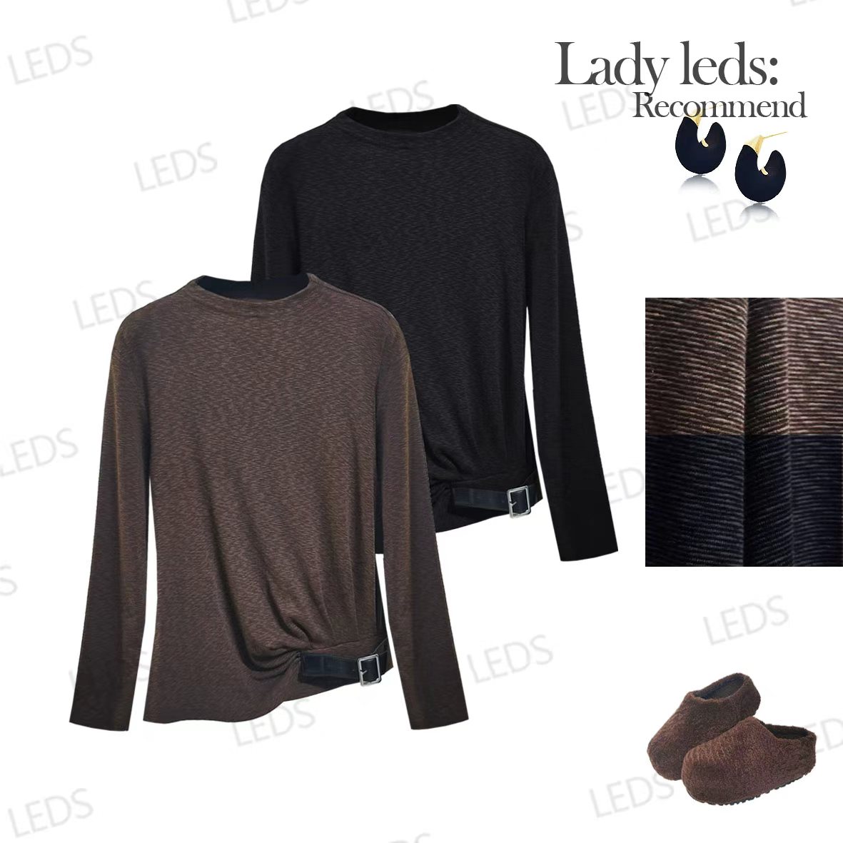 LEDS 1706秋冬心机设计感侧边扣收腰显瘦百搭小众打底衫