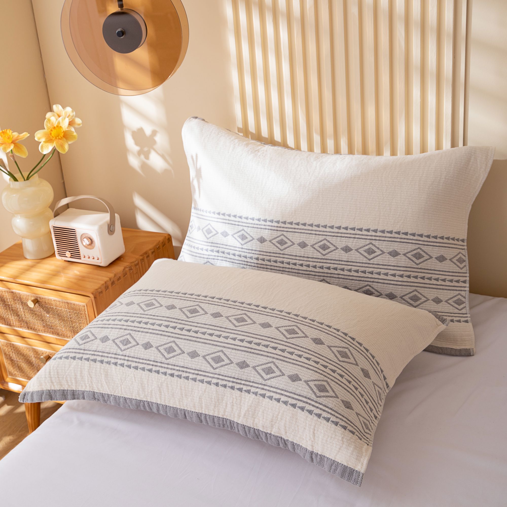 【枕巾菱形格枕巾】高端舒适透气罗布麻成人枕巾一对装52*78