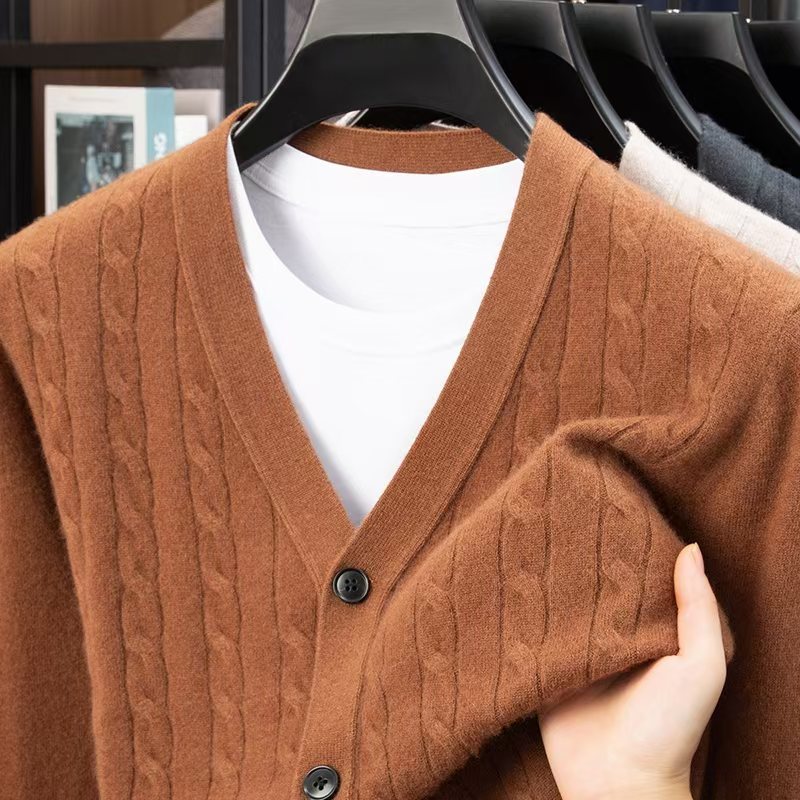山羊绒开衫秋冬厚款保暖针织毛衣羊毛羊绒衫纽扣羊绒开衫