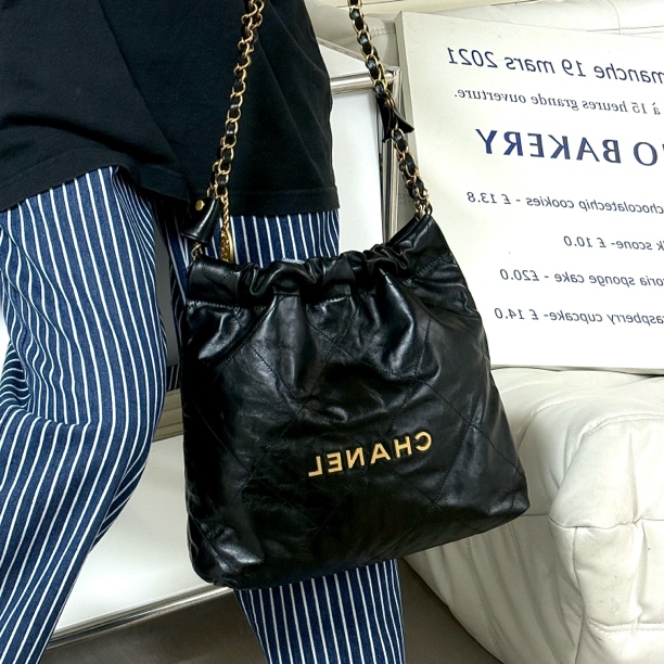 95新 Chanel/香奈儿 22bag垃圾袋芯片款大全套黑金小号