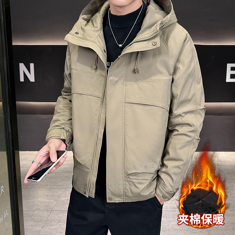 305二棉夹克秋冬夹棉保暖外套男宽松连帽大口袋防风耐刮御寒锁温