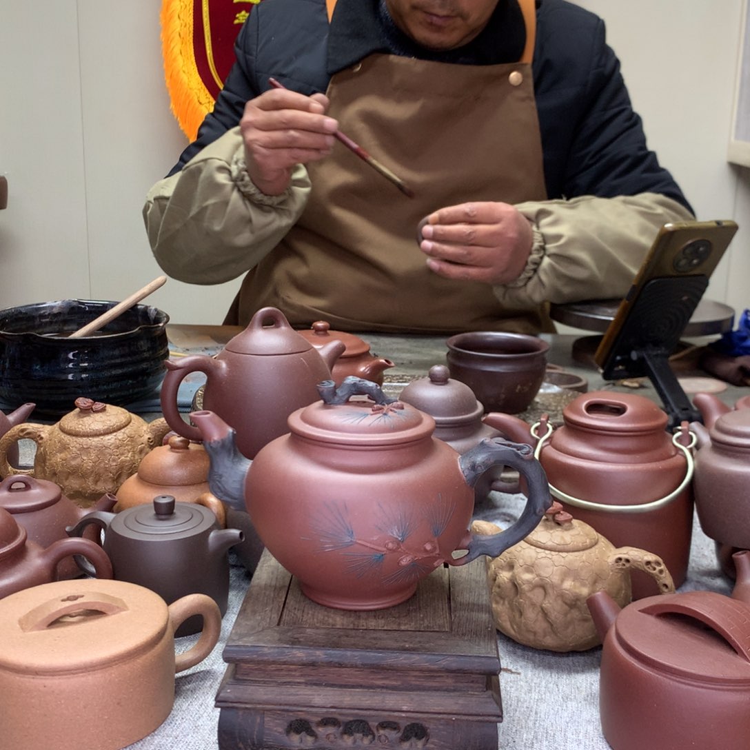 紫泥茶壶松针报春300c半手工