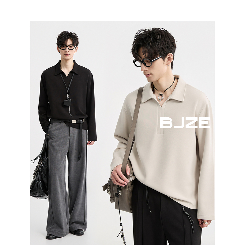 [莫代尔双面空气层] BJZE秋季Polo翻领卫衣男宽松长袖T恤N532431