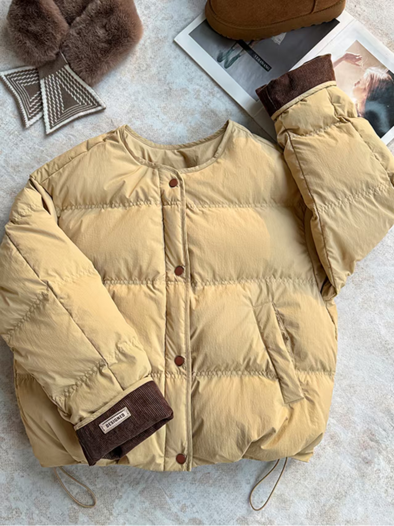 【全额运补无毛领】韩版时尚潮流25冬季女新款圆领保暖时尚外套棉衣