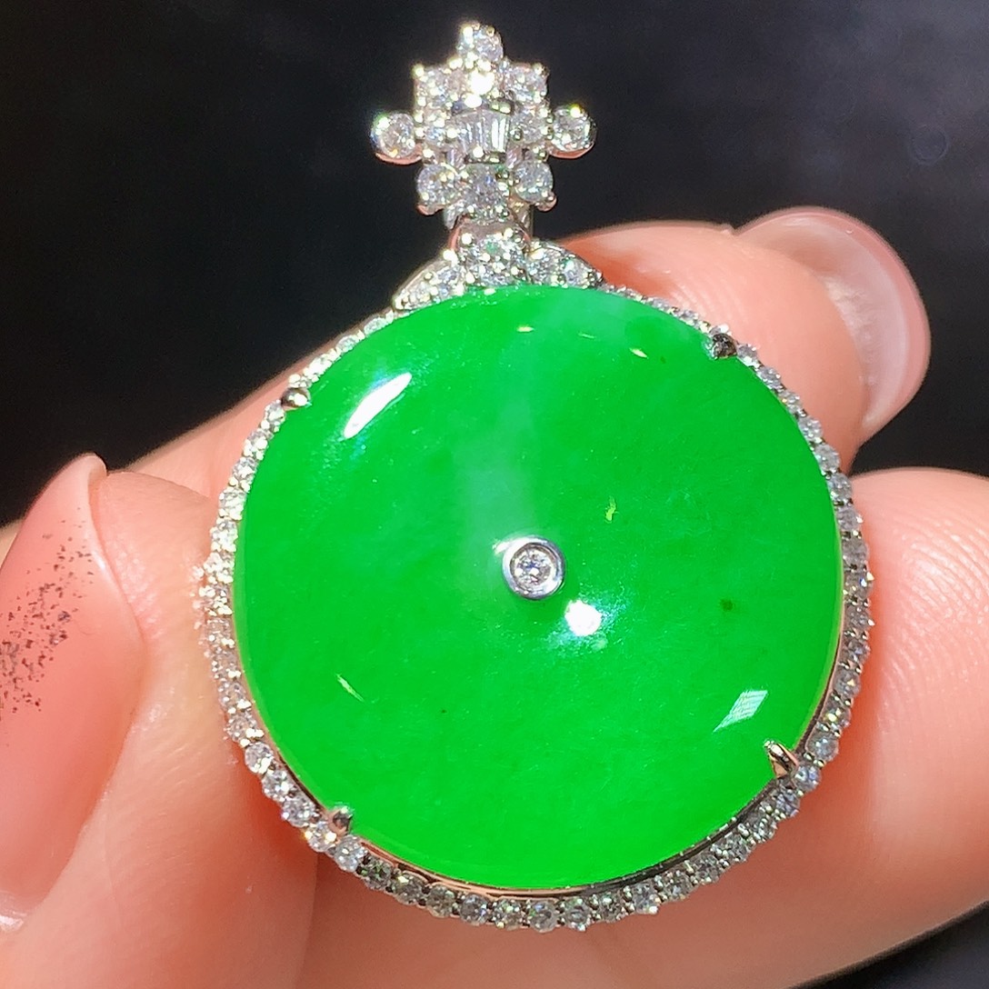 翡翠18K金镶嵌吊坠(不含链)