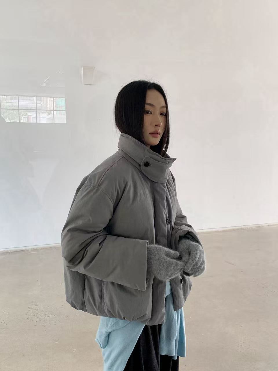 韩版立领茧型廓形保暖短款外套