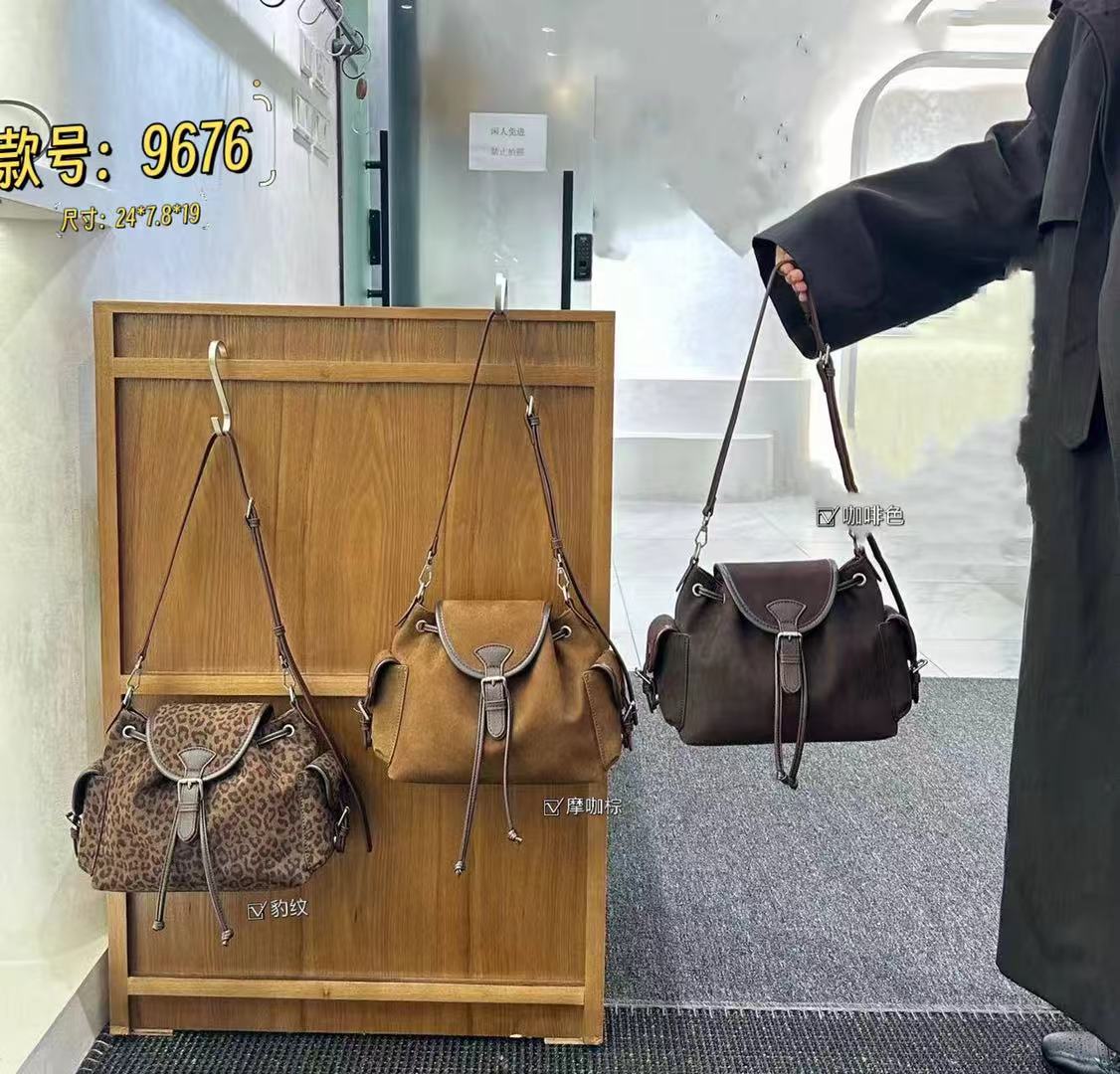 麂皮绒豹纹马鞍包可双肩可单肩9676