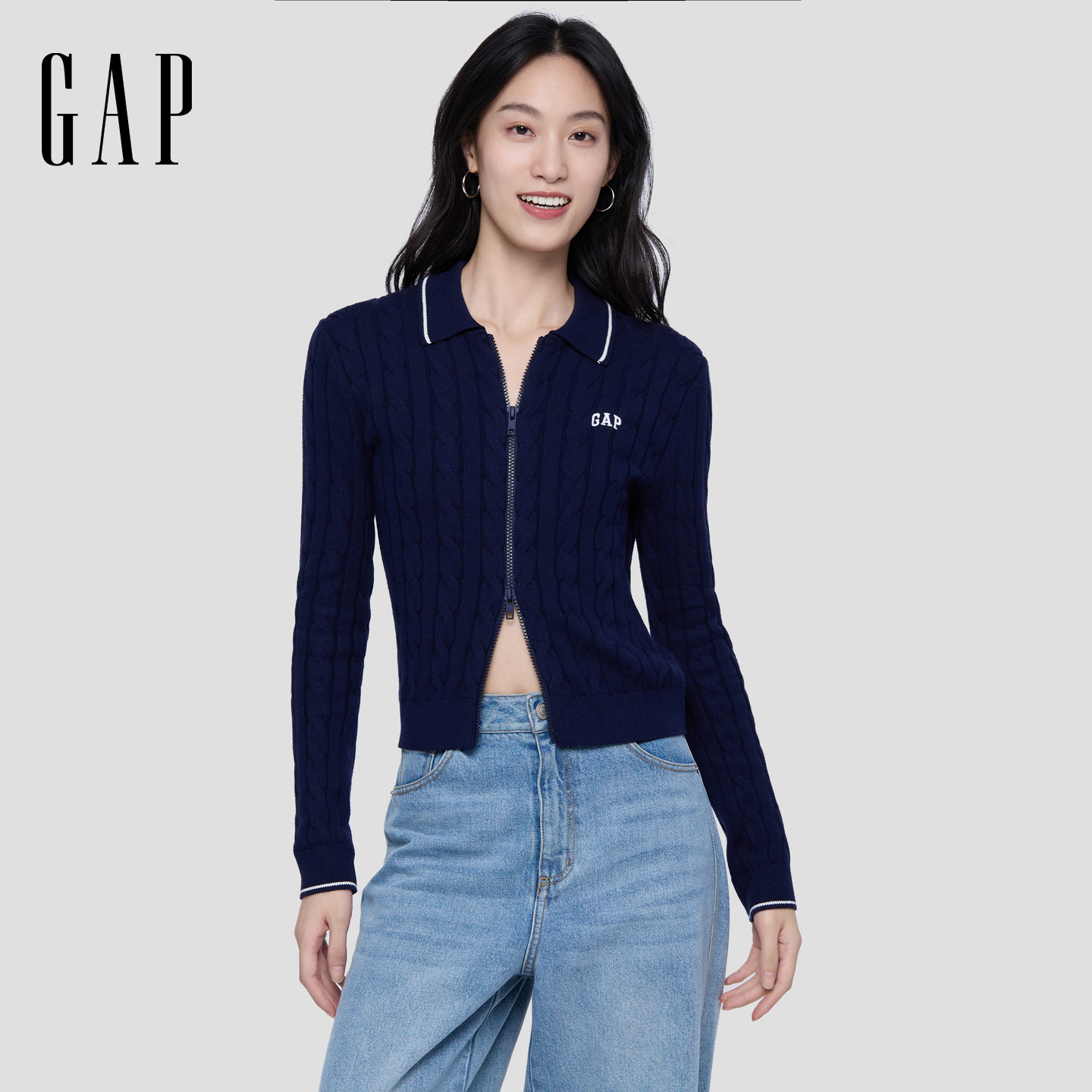 【成毅代言】Gap女装2025秋季新款刺绣logo休闲毛衣开衫793640