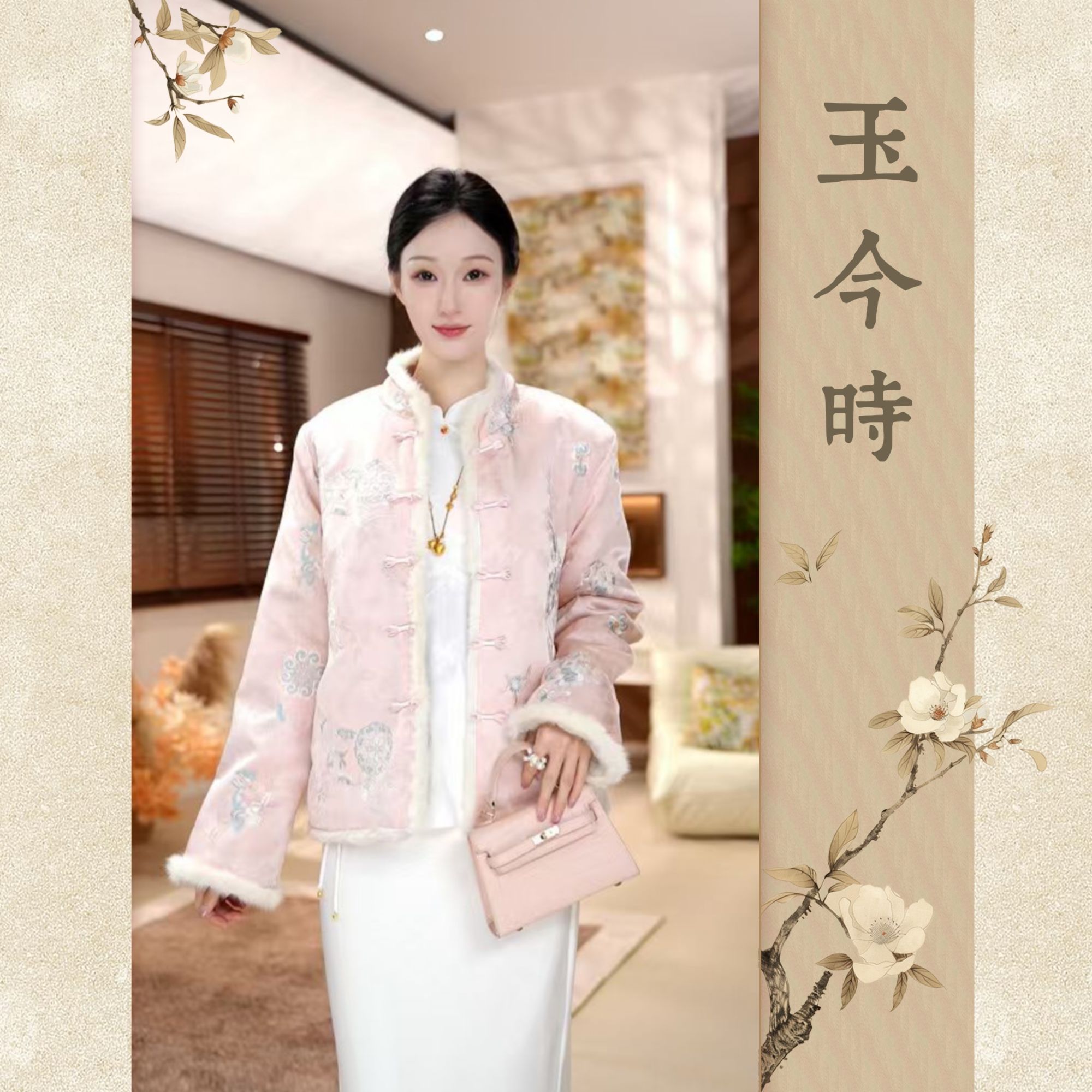 [桃之夭夭]国风高定真丝缎绣花双面皮毛一体厚款女士外套09305