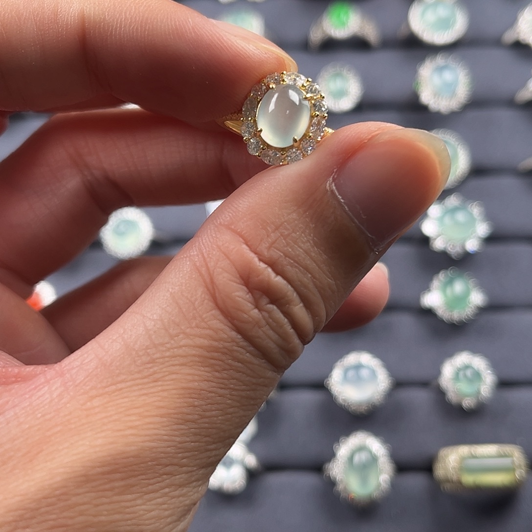 翡翠银S925镶嵌戒指缅甸A货翡翠