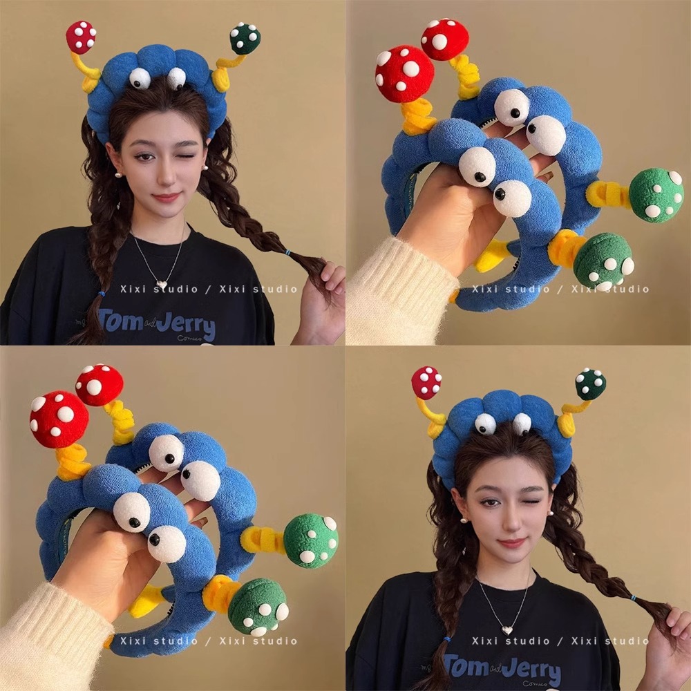 装下可爱！可爱毛绒大眼仔发箍！高颅顶趣味压发发卡女发捆盘发器