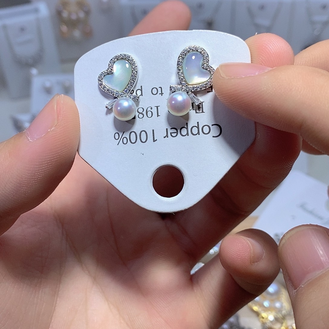 耳饰银S925镶嵌淡水珍珠