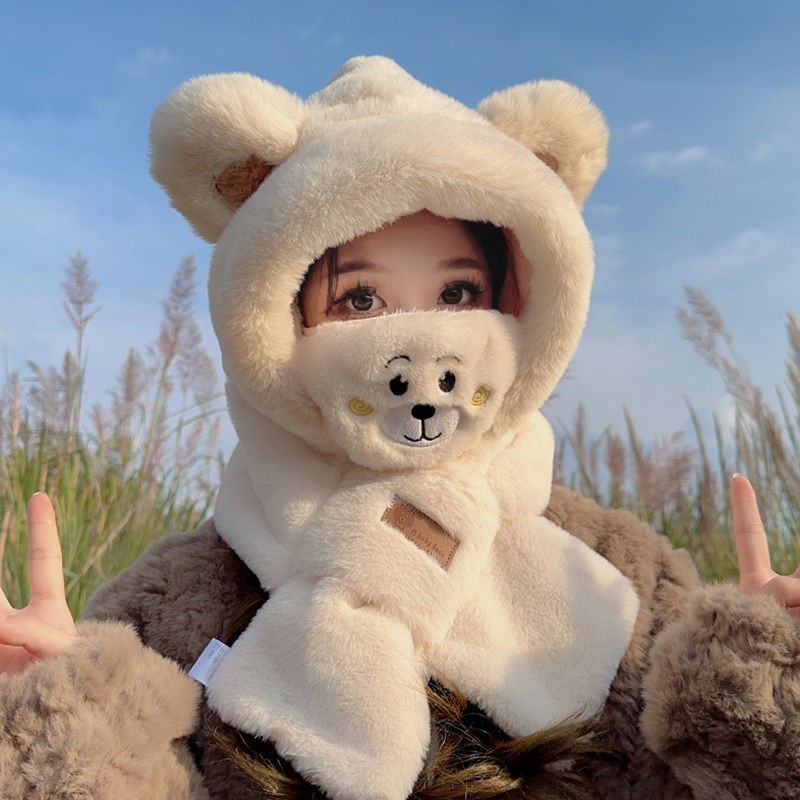 帽子女款2025新款帽子围巾一体防风帽毛绒保暖可爱加厚护耳冬DXY