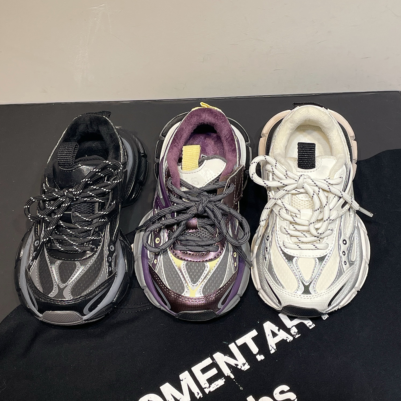 左左家2025冬季儿童拼色加绒运动鞋新款加厚保暖百搭男女童老爹鞋