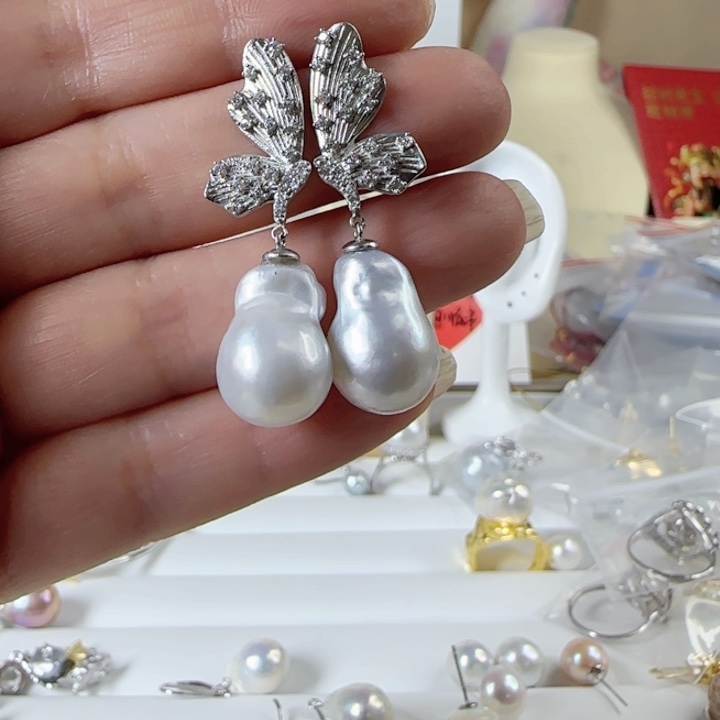 海水珍珠澳白巴洛克11到12有生长纹银S925镶嵌潇*