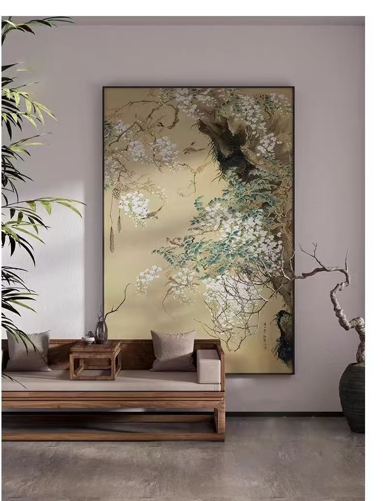 【喜上眉梢】砂岩材质复古禅意诧寂风玄关装饰画客厅卧室沙发背景画